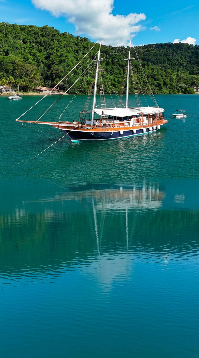 Escuna Terra Nova navegando na baía de Paraty